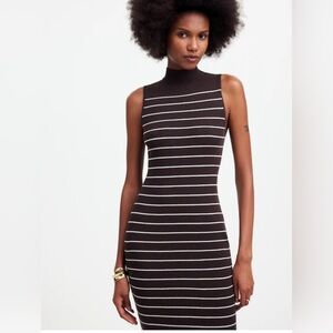 The Signature Knit Mockneck Sweater Dress in Stripe expresso  in color XL